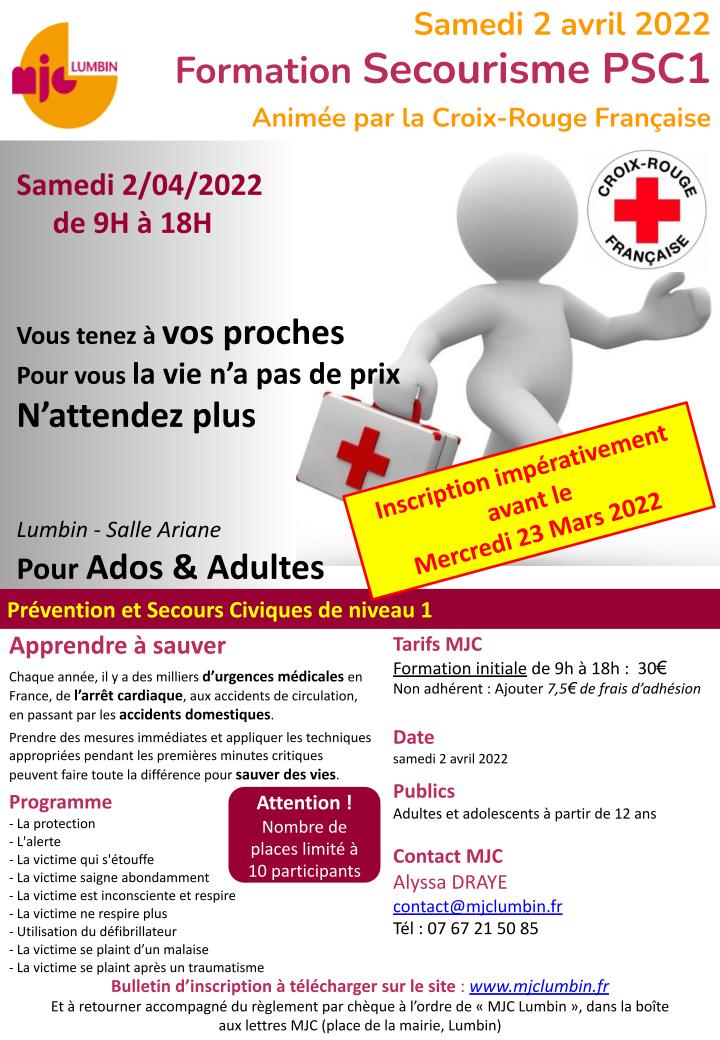 Formation secourisme à Lumbin le 2 avril 2022